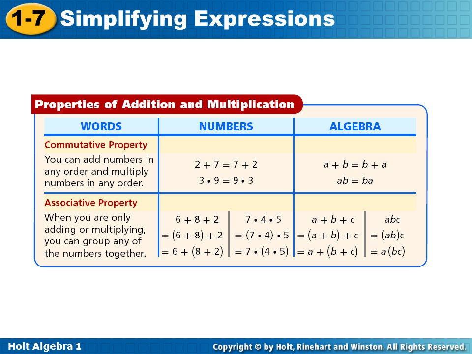 Holt Algebra Simplifying Expressions