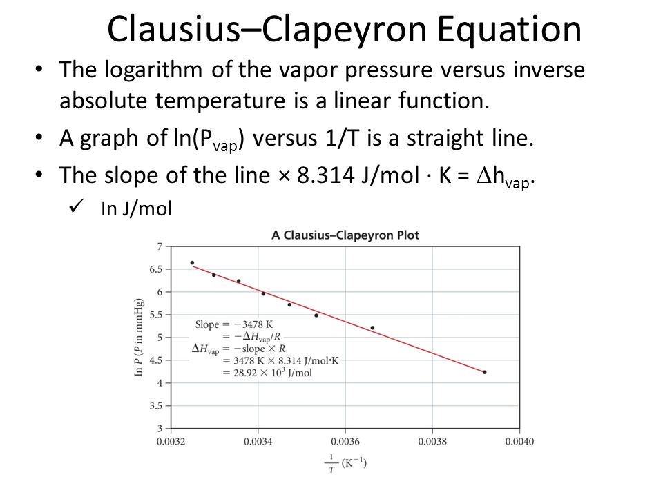 Chapter 11 Liquids Solids Che 124 General Chemistry Ii Dr Clausius Clapeyron Equation The Logarithm Of Vapor Pressure Versus Inverse Absolute Temperature Is A