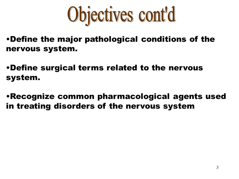 1 the nervous system spinal cord brain nerves 2 objectives after the combining form meaning spinal cord is