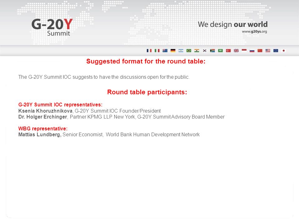 G 20y Summit Session October 12 P M Suggested Format For The Suggested Format For The Round Table G 20y Summit Ioc Suggests To Have