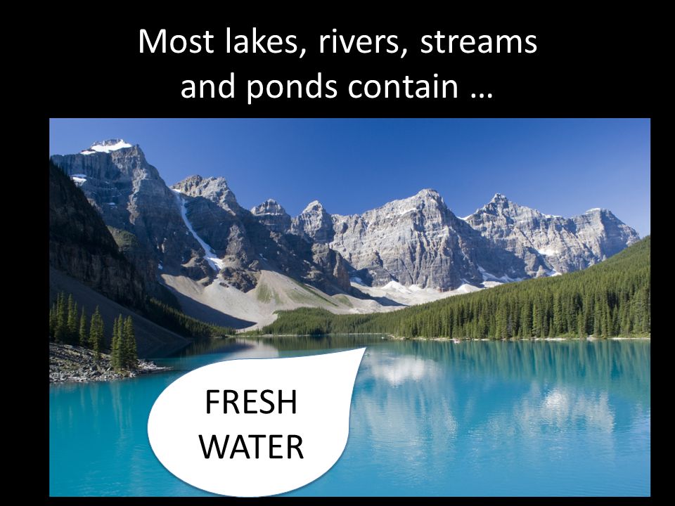 Most lakes, rivers, streams and ponds contain … FRESH WATER