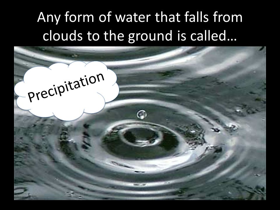 Any form of water that falls from clouds to the ground is called… Pre Precipitation