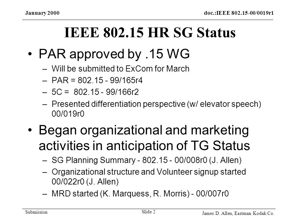 doc.:IEEE /0019r1January 2000 Submission James D.