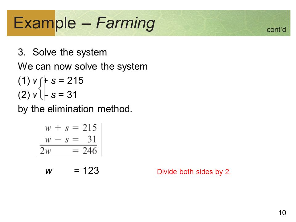 Copyright Cengage Learning All Rights Reserved Systems Of 10 Example Farming 3 Solve The System We Can Now