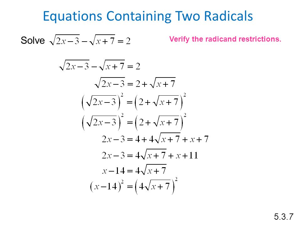 Radical Equations With Two Radicals Tessshlo Math 20 1 Chapter 5 Radical Expressions And Equations 3 Solve
