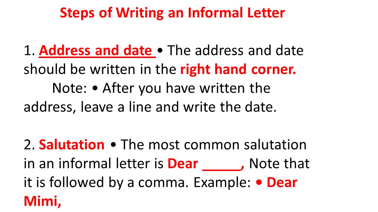 steps of writing an informal letter 1 address and date the address how to write letter address