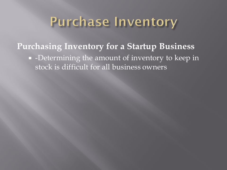 Purchasing Inventory for a Startup Business  -Determining the amount of inventory to keep in stock is difficult for all business owners