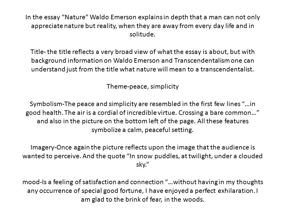 Essay On 9 11 Ralph Waldo Emerson Biography Born On The Th Of In In The Essay Nature Waldo Emerson Comparison Between Transcendentalism Animal Rights Persuasive Essay also Hot Topics For Argumentative Essays Transcendentalism Essay Influence Of The Bhagavad Gita On R W Essay About Violence