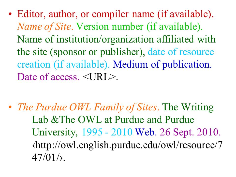 Editor, author, or compiler name (if available). Name of Site.