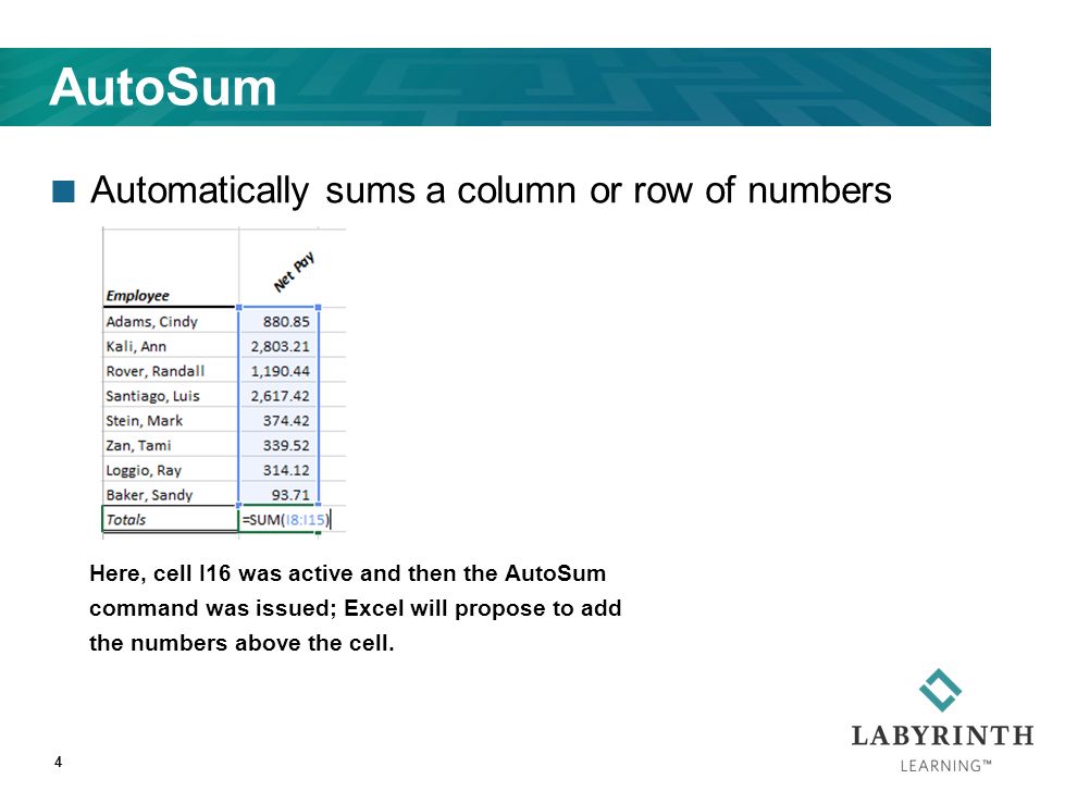 Excel xp autosum