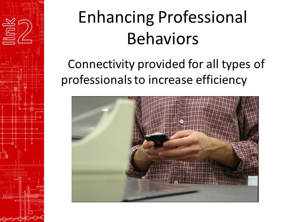 Connectivity provided for all types of professionals to increase efficiency Enhancing Professional Behaviors