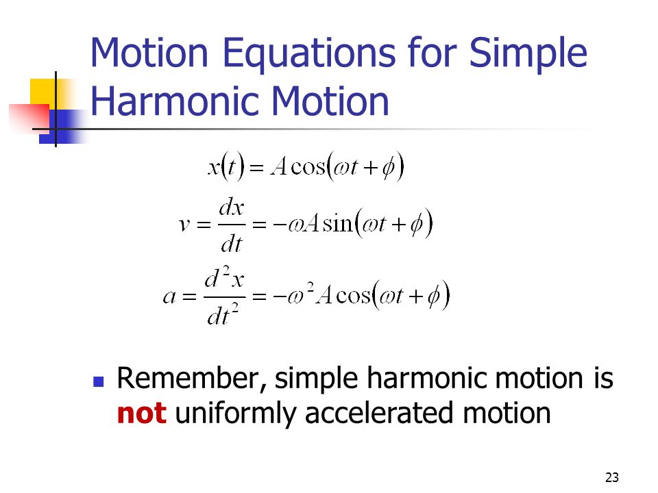 Chapter 15 Oscillatory Motion Periodic Is 23 Motion Equations For Simple Harmonic Remember Is Not Uniformly Accelerated