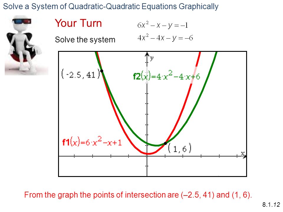 Math 20 1 Chapter 8 Systems Of Equations Solving Solve A System Of Quadratic Equations Graphically Your Turn The From