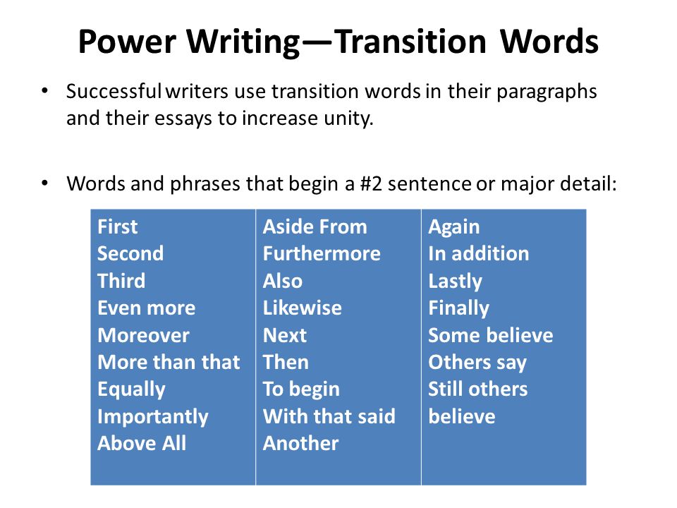 some transition words start paragraphs