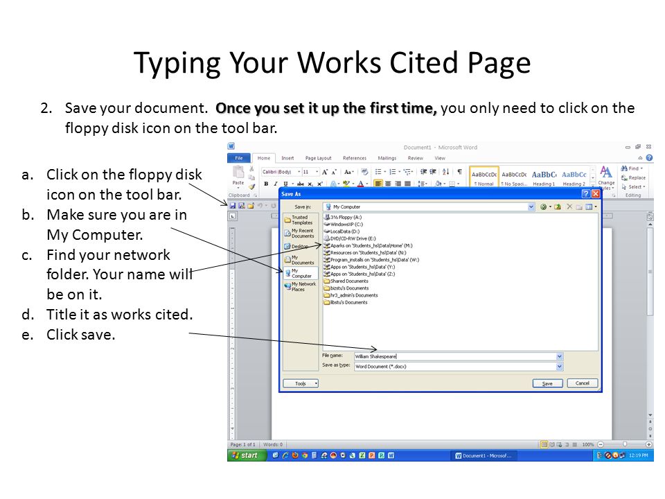 how to set up a works cited page