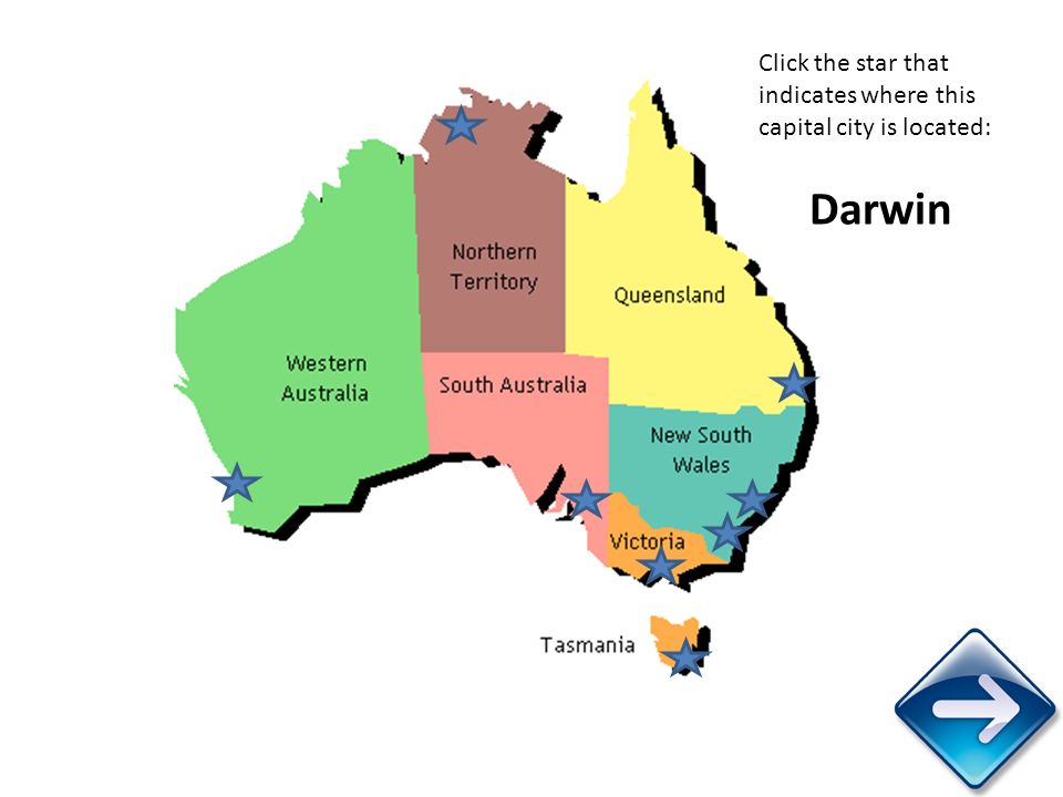 Click the star that indicates where this capital city is located: Darwin