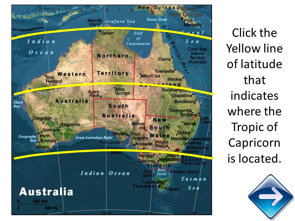 Click the Yellow line of latitude that indicates where the Tropic of Capricorn is located.