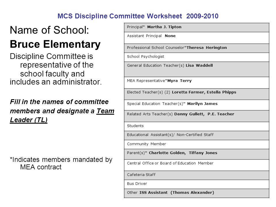 Printables In School Suspension Worksheets 11 bruce elementary school wide discipline plan south bellevue 88 mcs committee worksheet 2009 2010 name of committee