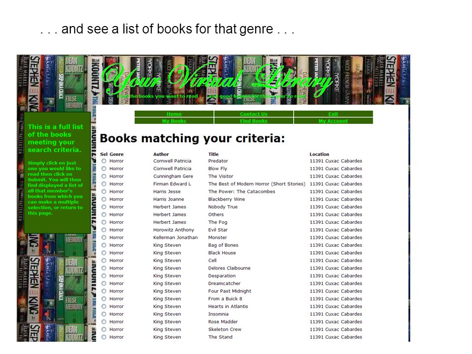 ... and see a list of books for that genre...