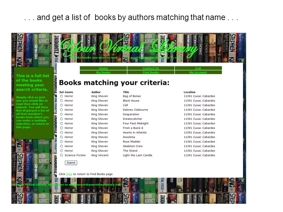 ... and get a list of books by authors matching that name...