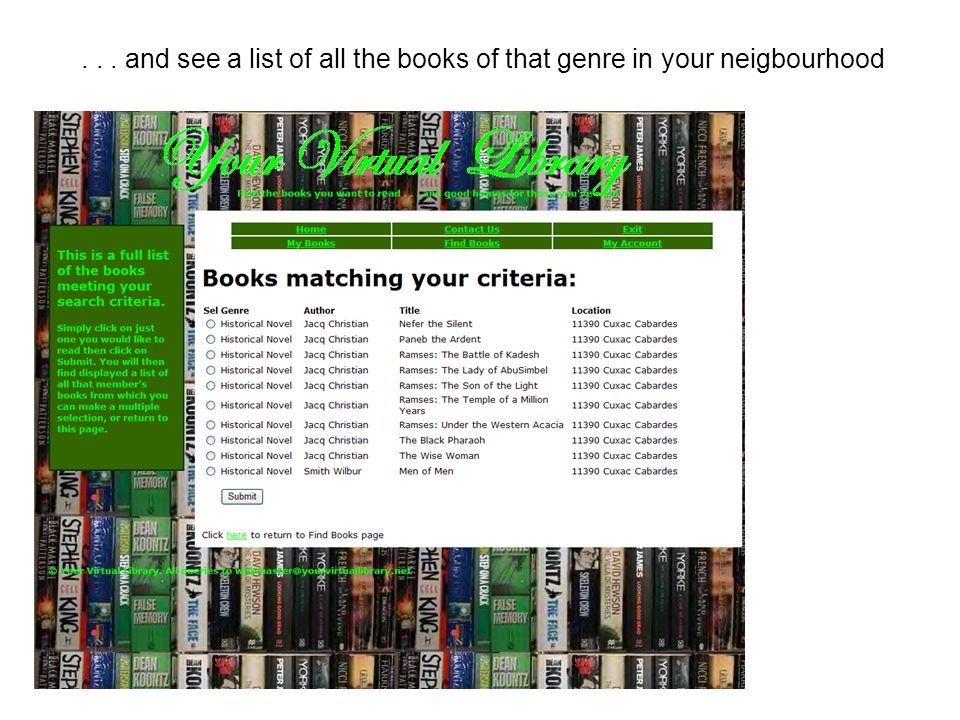 ... and see a list of all the books of that genre in your neigbourhood