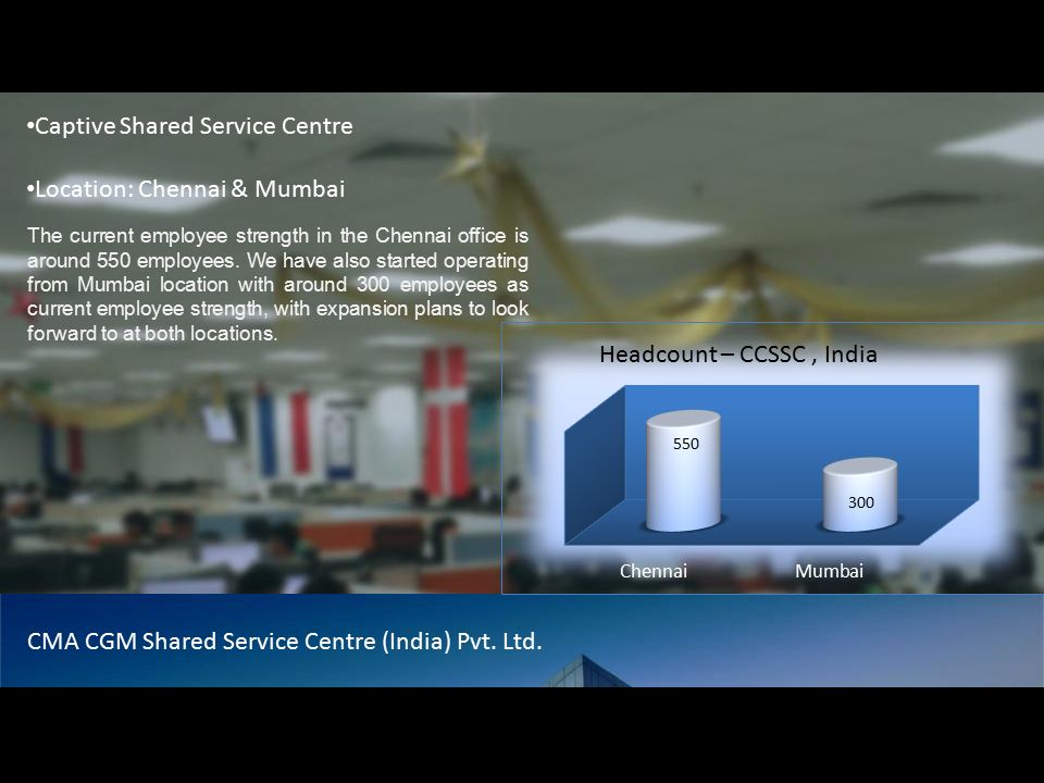 Captive Shared Service Centre Location: Chennai & Mumbai CMA CGM Shared Service Centre (India) Pvt.