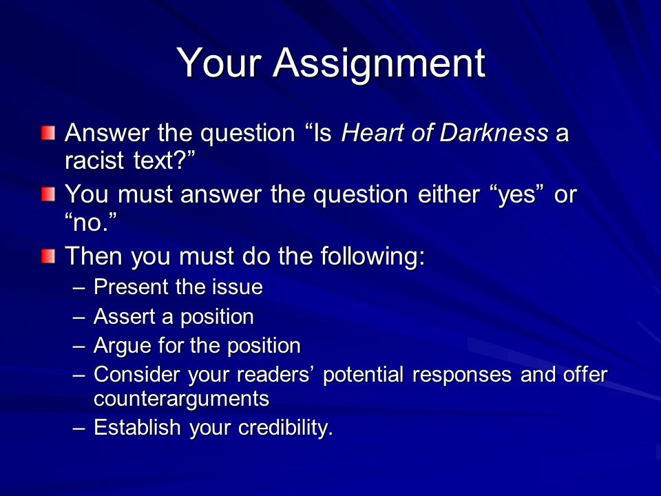 Possible essay topics for heart of darkness
