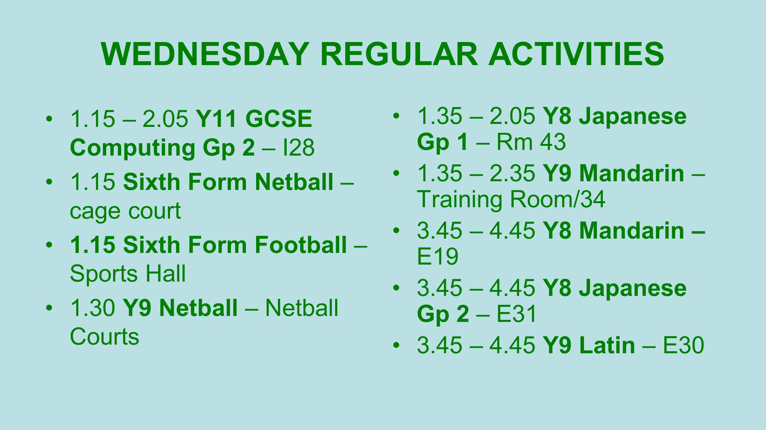 monday regular activities 1 05 1 35 y9 mandarin training room gp 1 form