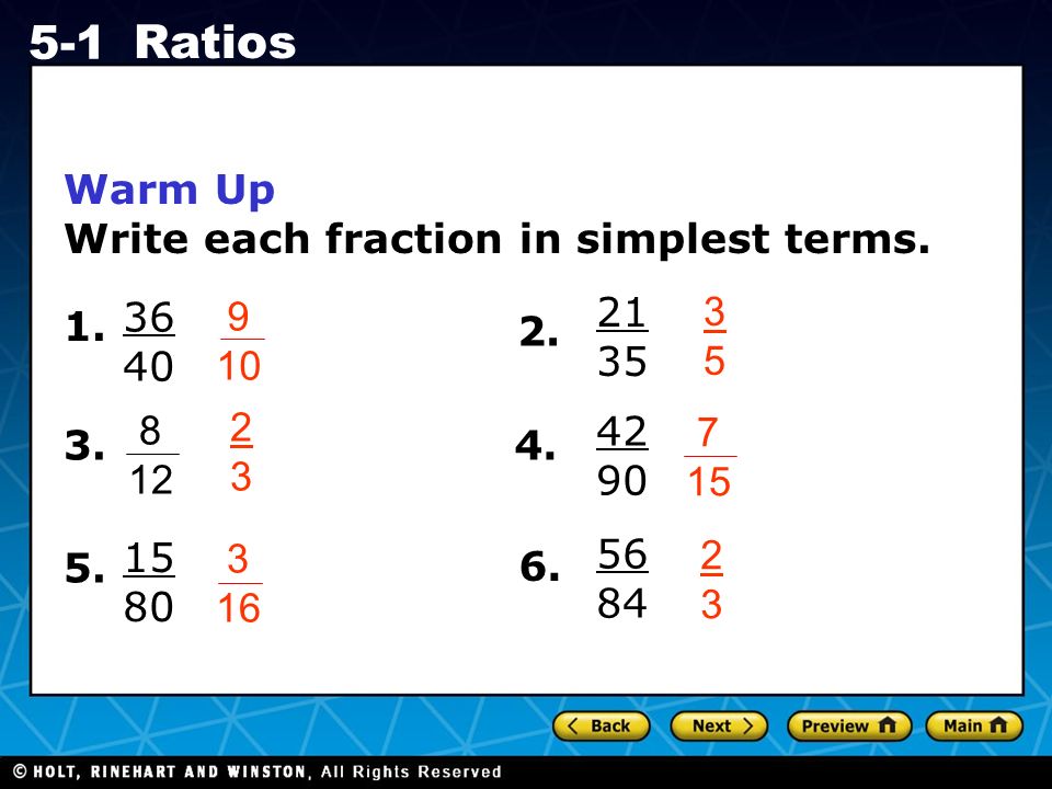 holt ca course ratios warm up warm up california standards 80 16 in simplest form