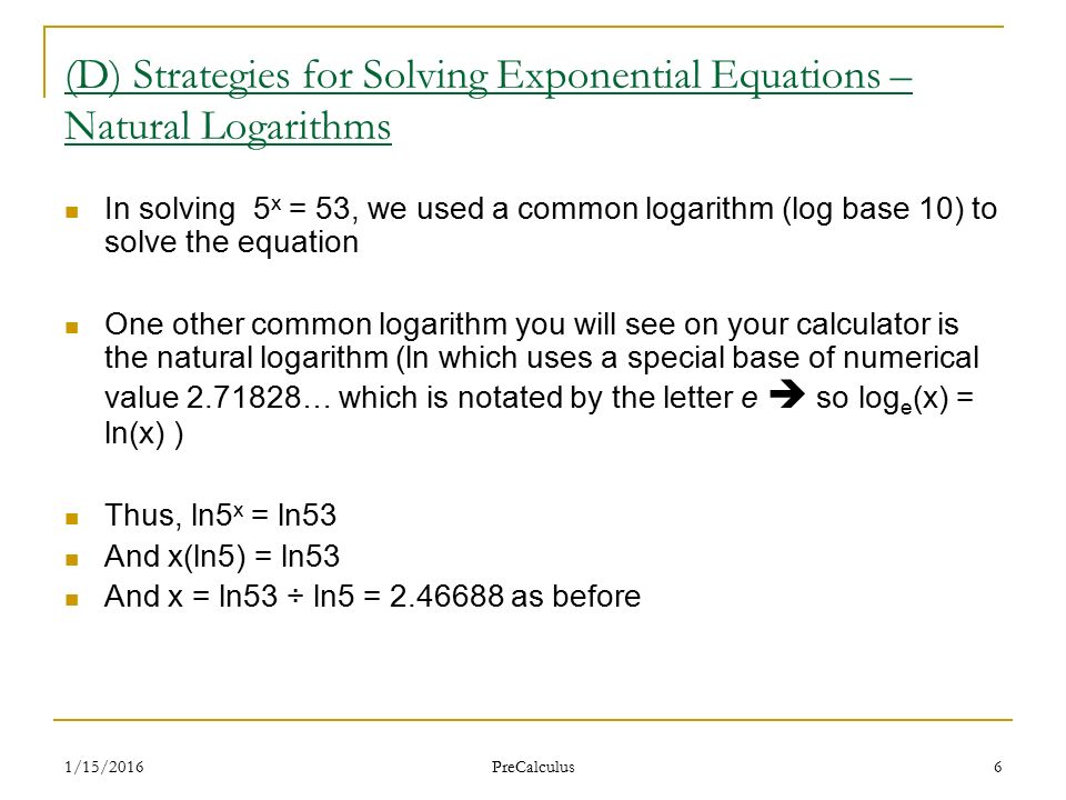 Precalculus Equation Solver Talkchannels 1 15 2017 Precalculus Lesson 25 Solving Exponential