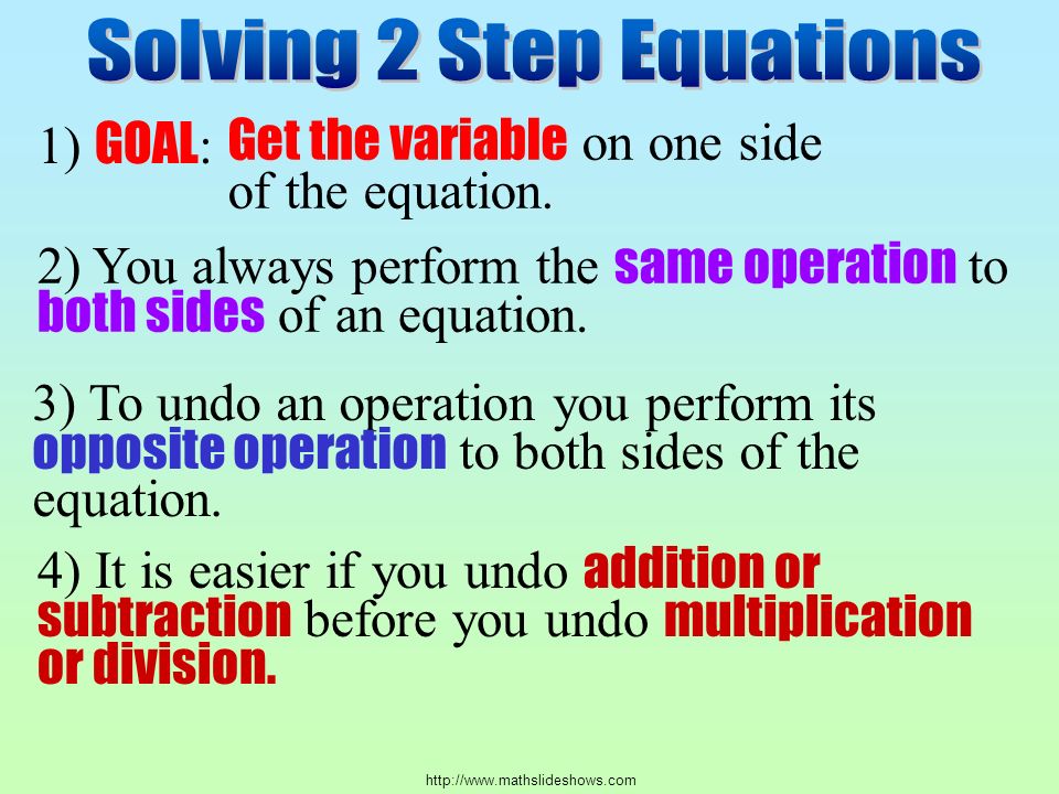 1) GOAL : Get the variable on one side of the equation.