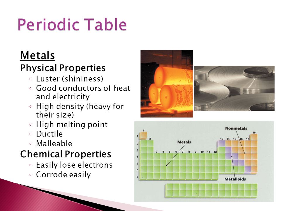 Periodic Table physical properties of elements on the periodic table luster : Created by Dmitri Mendeleev ( ) ï½ Consists of ~115 element ⦠~90 ...