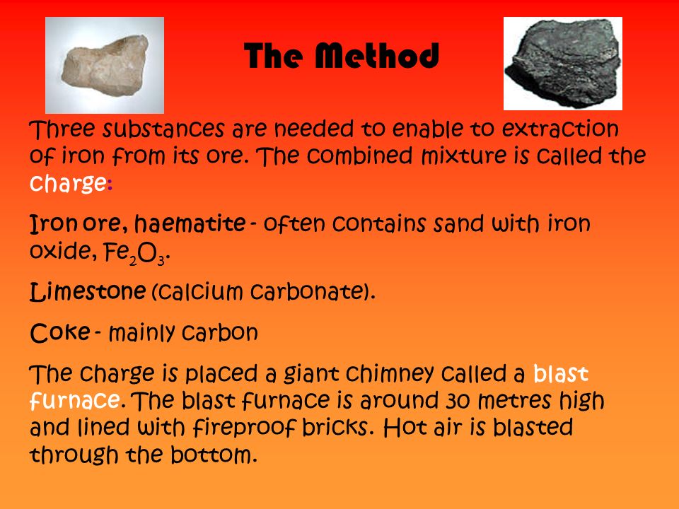 Three substances are needed to enable to extraction of iron from its ore.