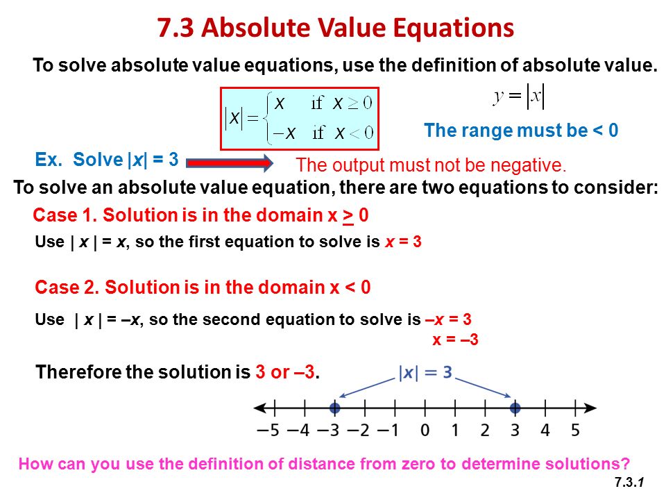 Math 20 1 Chapter 7 Absolute Value And Reciprocal Functions 3 7 3 Absolute Value Equations To Solve Use The Definition Of