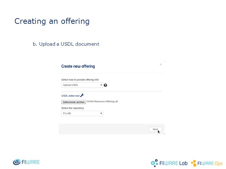 Creating an offering b. Upload a USDL document