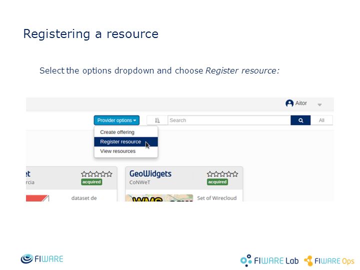 Registering a resource Select the options dropdown and choose Register resource: