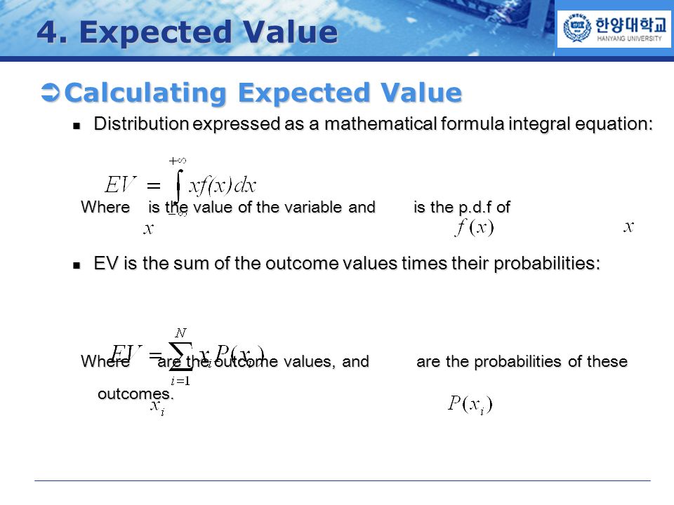 Equation For Expected Value Talkchannels Company Logo 위험도 관리 및 의사결정론 한양대학교 건설관리학과