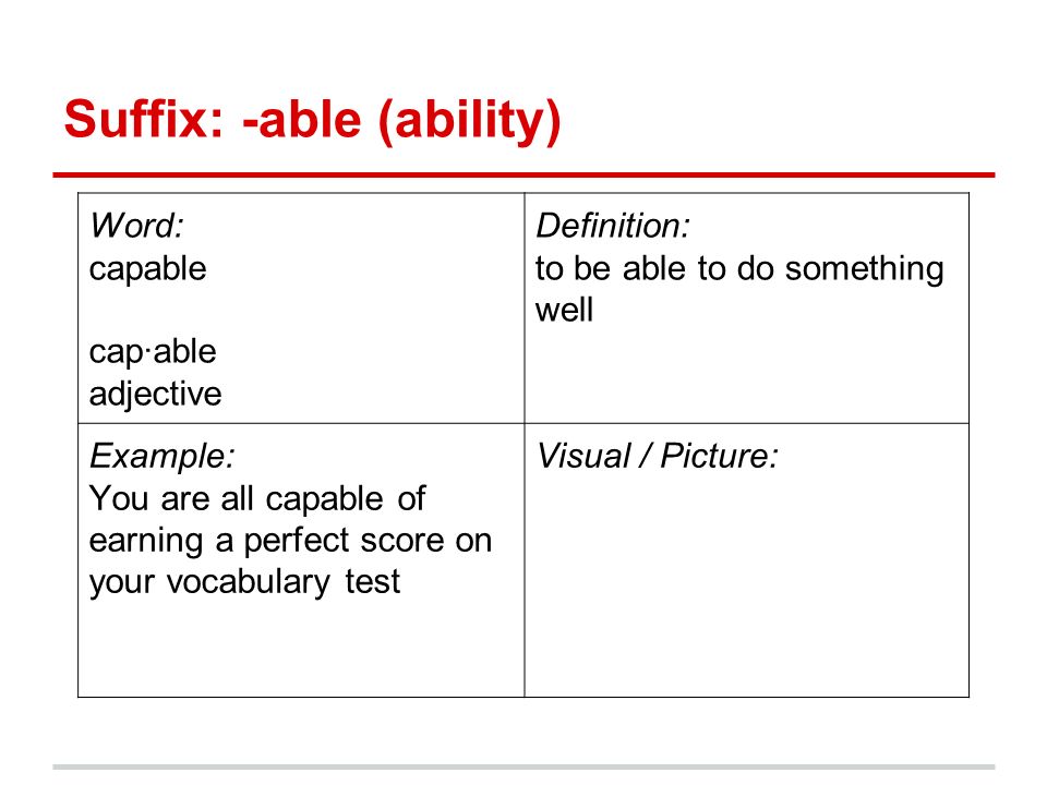 Worksheets Suffix Word List 4th grade vocabulary list 3 suffixes word achievement capable adjective definition to be able do something well