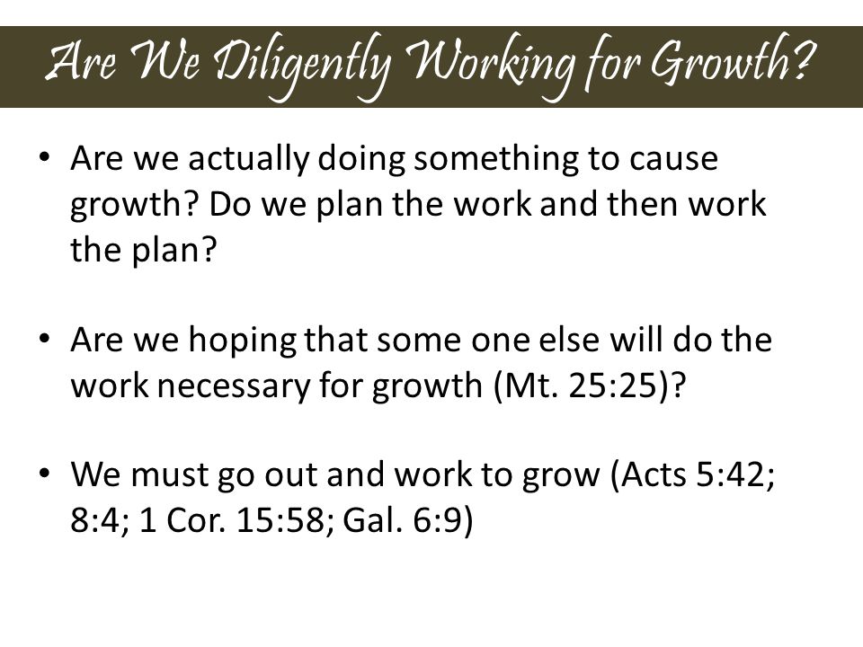 Are We Diligently Working for Growth. Are we actually doing something to cause growth.