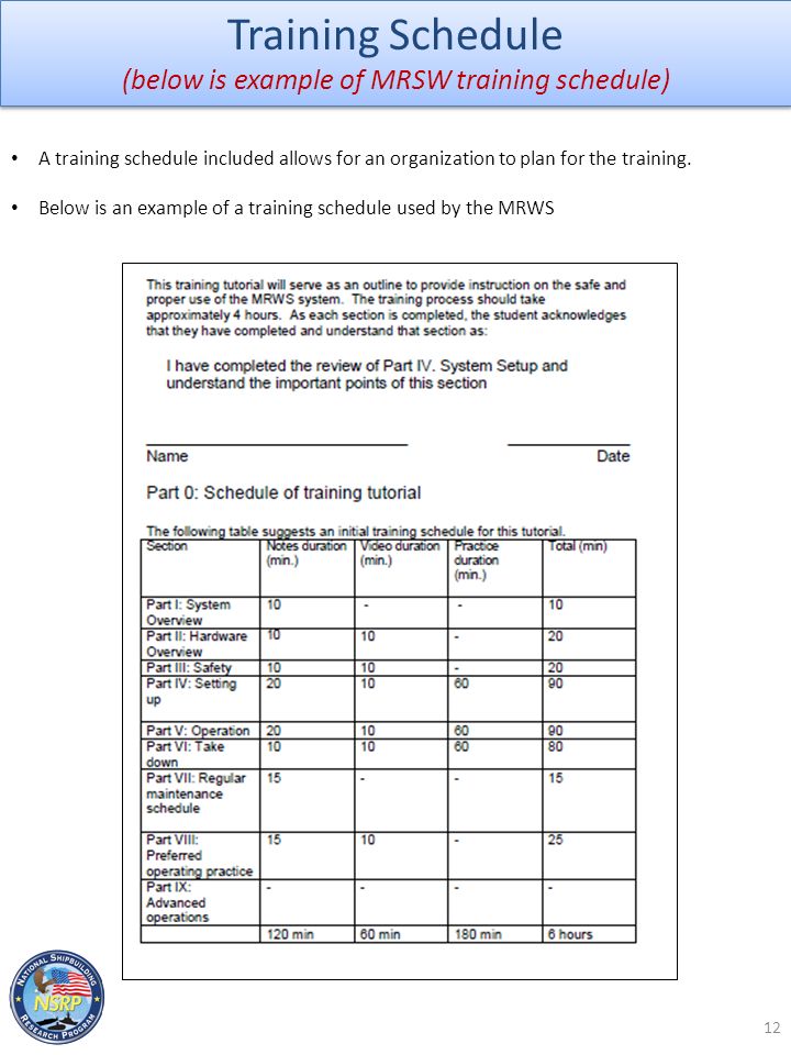 example of training schedule