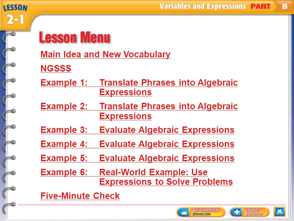 translate algebraic expressions