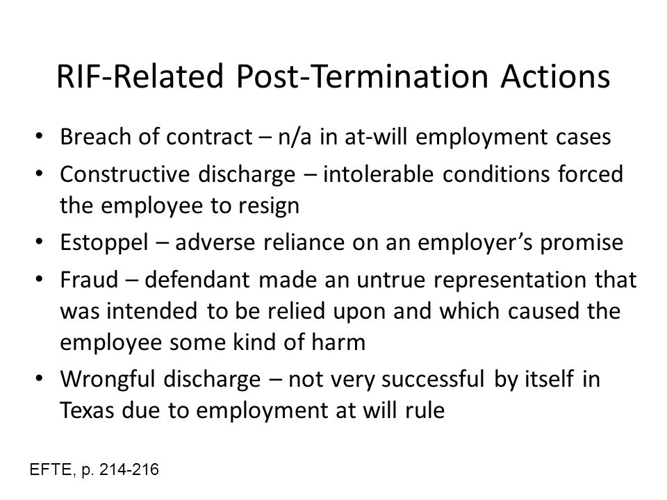 employees claim of constructive discharge Real life constructive discharge scenarios there are a few situations, in which the court will most likely rule, that constructive termination occurred here are some examples of constructive discharge situations, where the claim would be justifiable: an employee is subjected to a hostile environment, after making a whistleblower complaint. employees claim of constructive discharge Real life constructive discharge scenarios there are a few situations, in which the court will most likely rule, that constructive termination occurred here are some examples of constructive discharge situations, where the claim would be justifiable: an employee is subjected to a hostile environment, after making a whistleblower complaint.