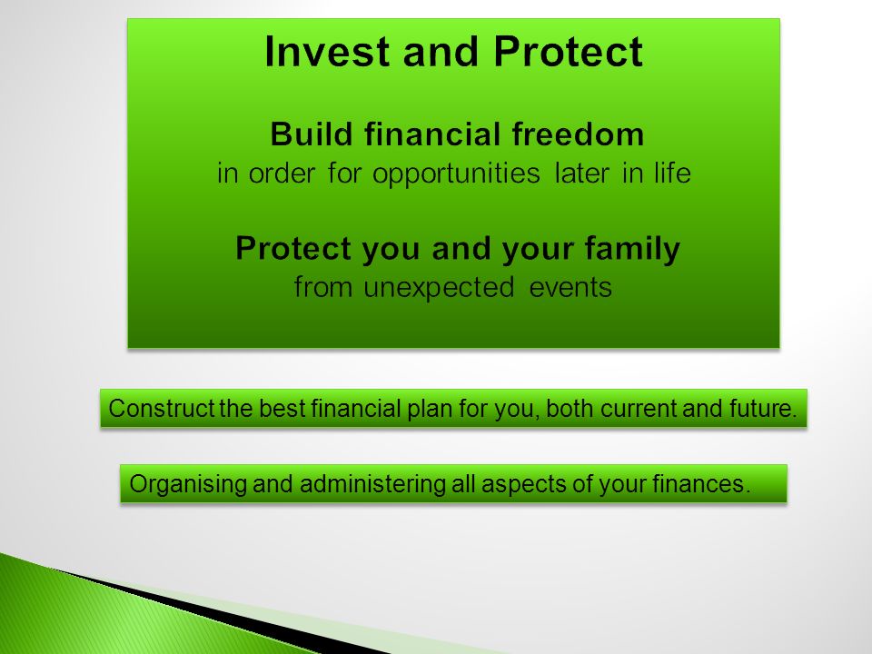 Construct the best financial plan for you, both current and future.