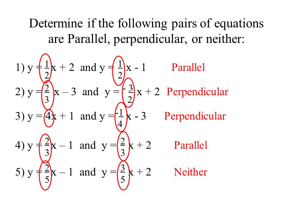 Ch 5 6 Objective To Write Equations Of Parallel And Perpendicular 3 Determine If The Following Pairs Of Equations