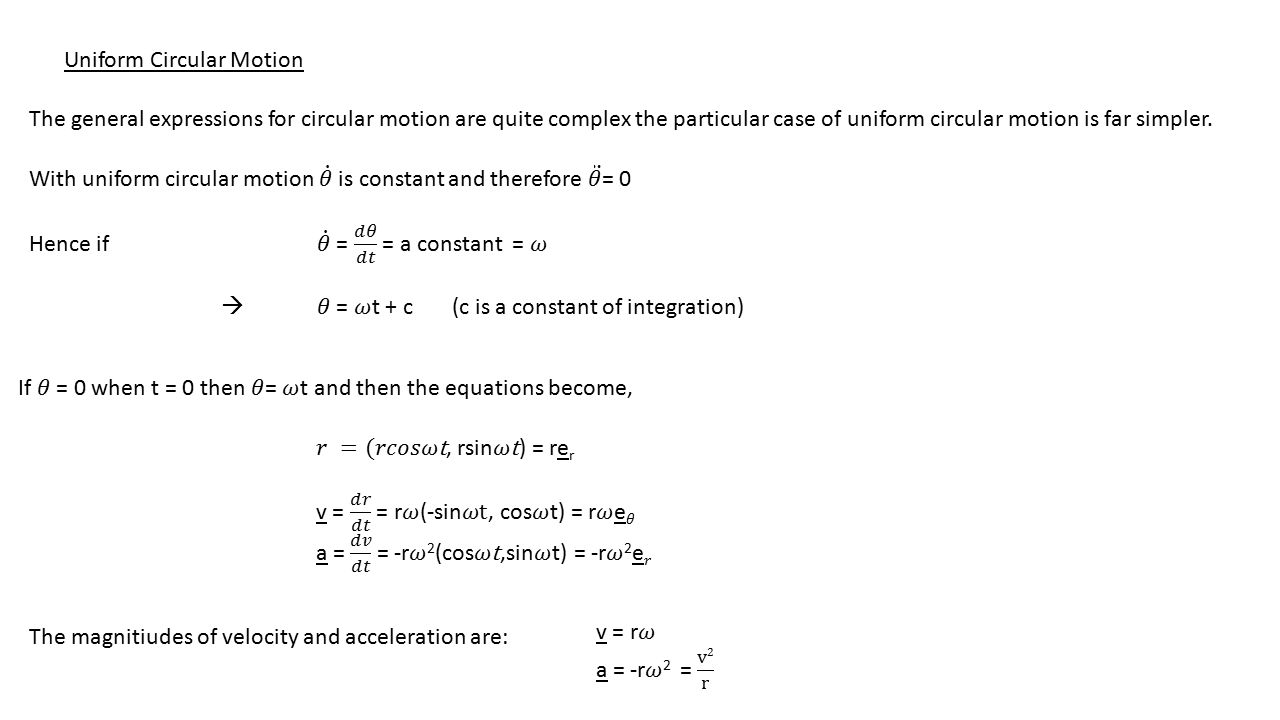 Unit 2 Circular Motion The Theory Of Is Concerned 4 Uniform Circular Motion The Magnitiudes Of Velocity And Acceleration Are