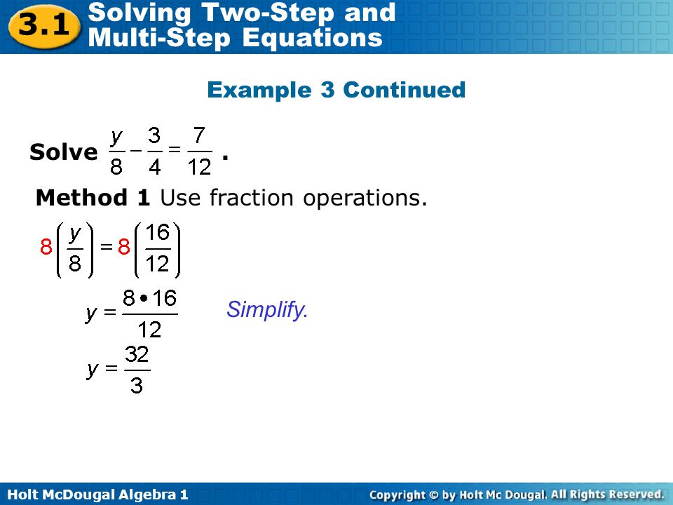 Holt Mcdougal Algebra 1 Solving Two Step And Multi Equations Holt Mcdougal Algebra 1 Solving Two Step And Multi Equations Solve