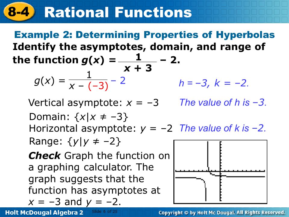 Holt Mcdougal Algebra Rational Functions May Holt Mcdougal Algebra 2 8 4 Rational Functions Identify The Asymptotes Domain And
