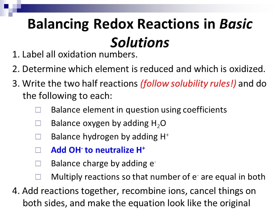 Unit Electrochemistry Half Reactions And Redox Equations Ppt 18 Balancing