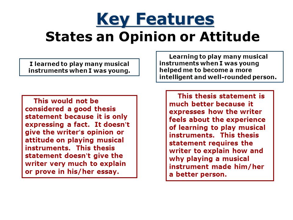 Good thesis statements often express a writer ’ s opinion or attitude on a particular topic.