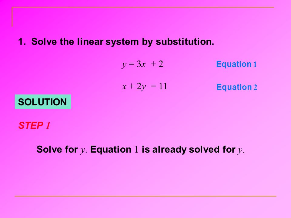 1. Solve the linear system by substitution.